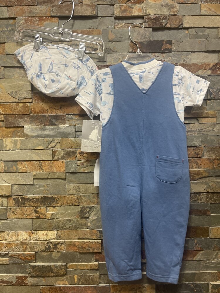 Sky Blue Overall Set w/ Bucket Hat Size 18M