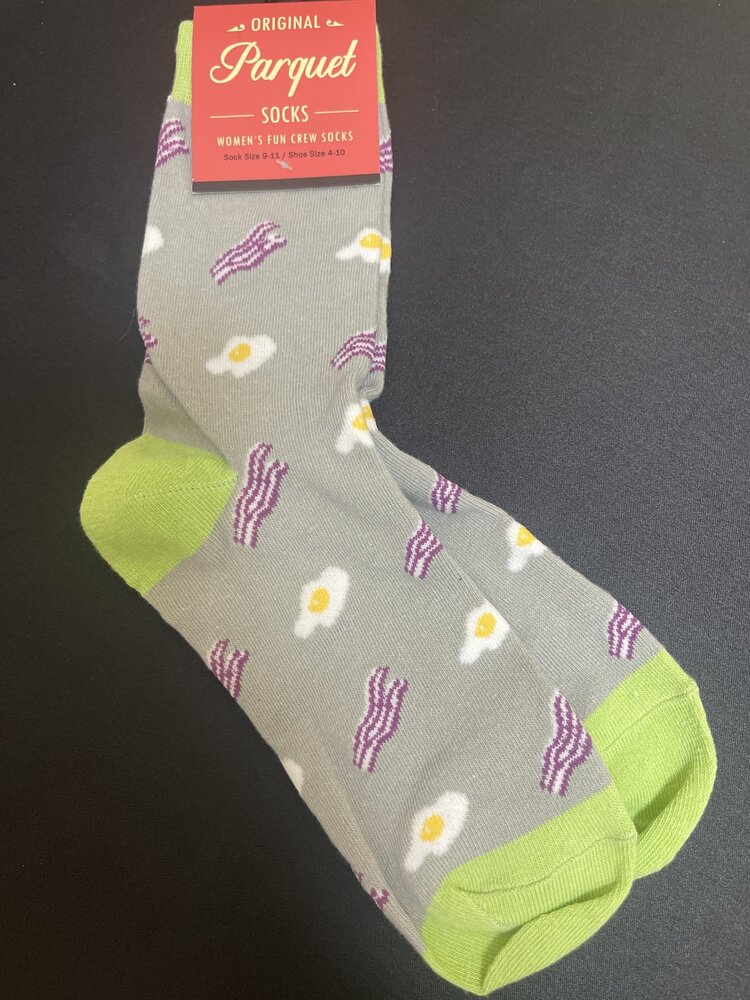 Gray  Bacon & Eggs Socks, Size 9-11
