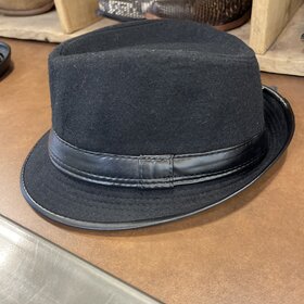 Black Boys Fedora Hat with Leather Trim