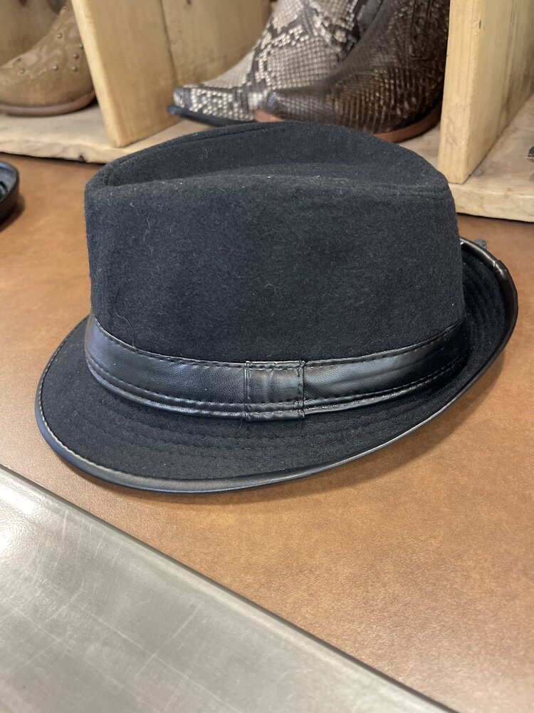 Black Boys Fedora Hat with Leather Trim