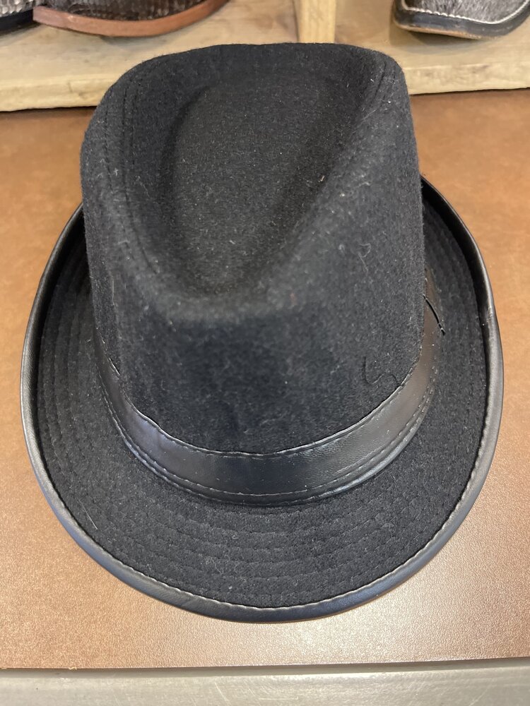 Black Boys Fedora Hat with Leather Trim