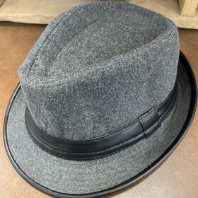 Gray Boys Fedora Hat with Leather Trim