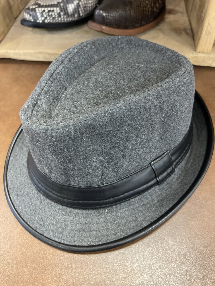 Gray Boys Fedora Hat with Leather Trim