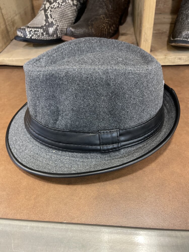 Gray Boys Fedora Hat with Leather Trim