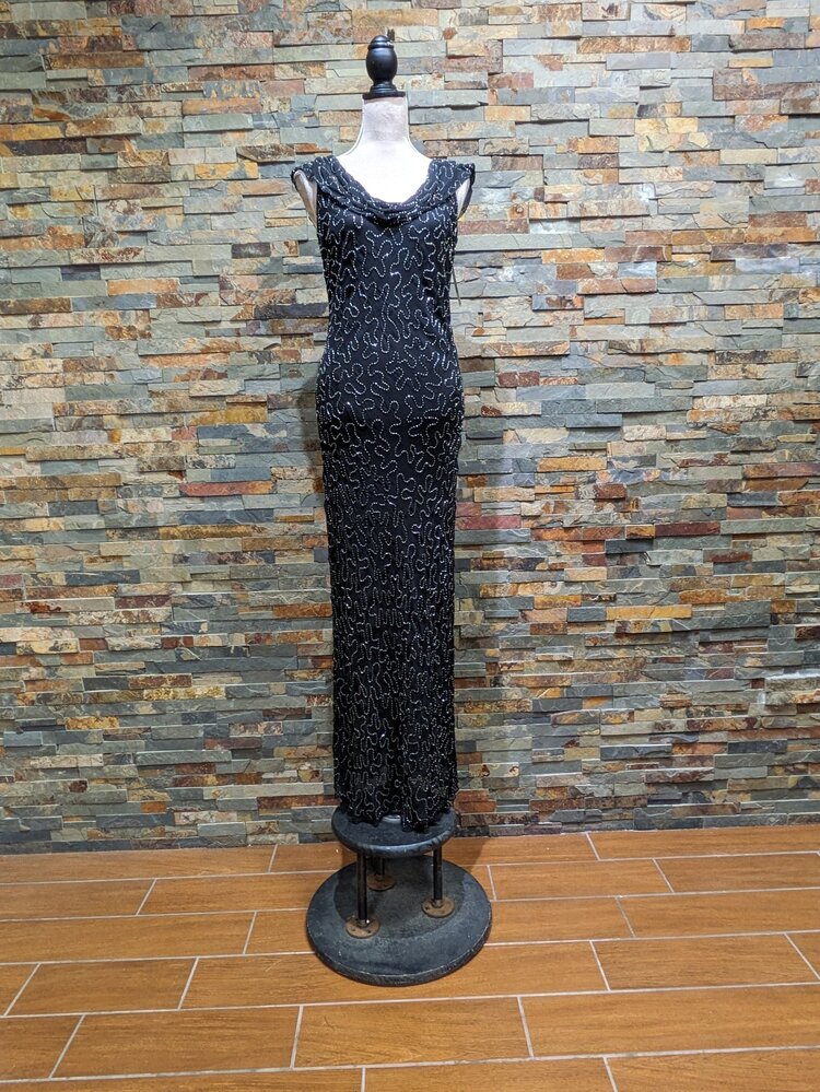 Pisarro Nights Black Off-The Shoulder Beaded Gown, Size 8