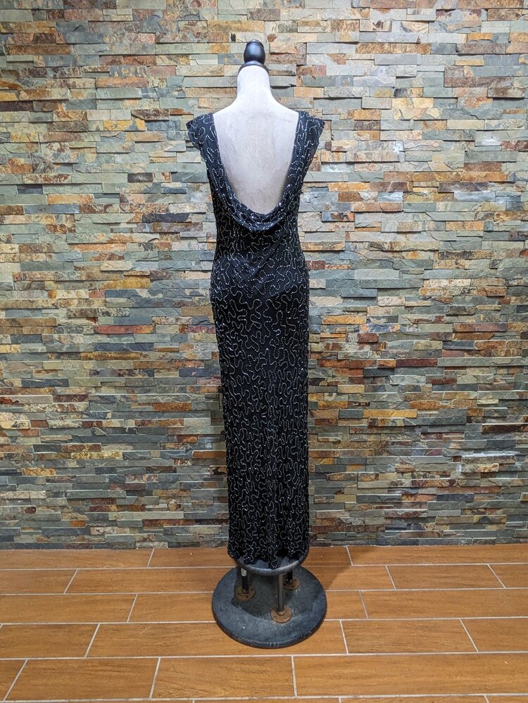 Pisarro Nights Black Off-The Shoulder Beaded Gown, Size 8