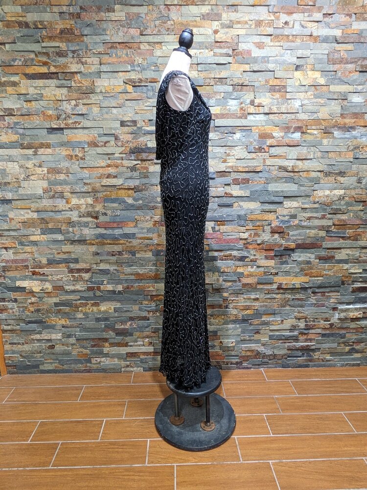 Pisarro Nights Black Off-The Shoulder Beaded Gown, Size 8