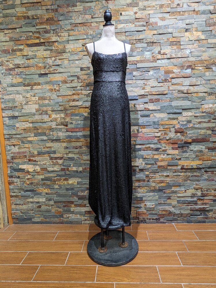 BCBG Max Azria Black All Over Sequin Gown, Size M