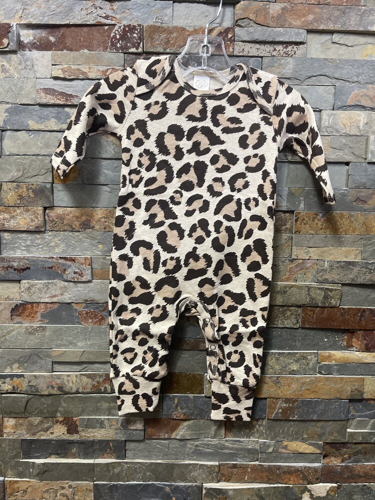Tan & Brown Leopard Print Cotton Romper, Size 3-6M