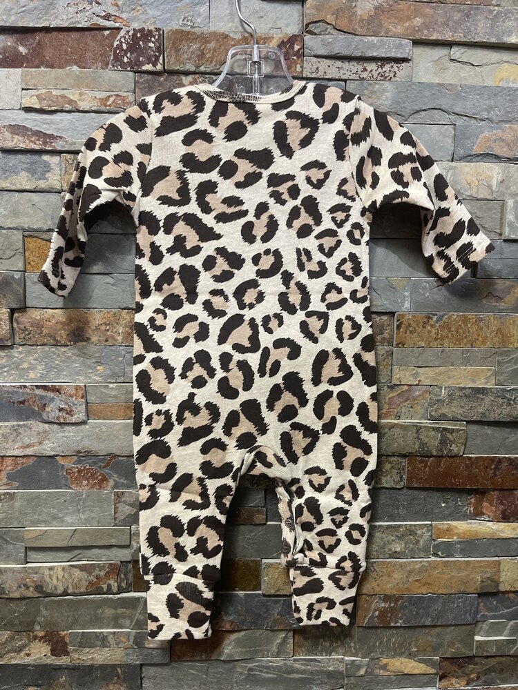 Tan & Brown Leopard Print Cotton Romper, Size 3-6M