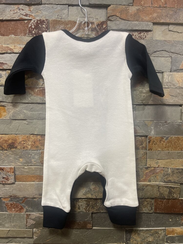 Ivory & Black Newest Member of the Pack Cotton Romper, Size Newborn