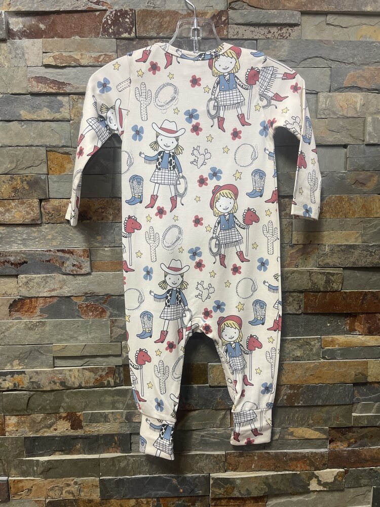 Ivory & Blue Western Cowgirl Bamboo Romper, Size 6-9M