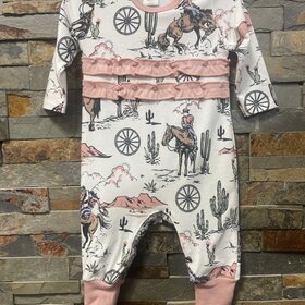 Ivory & Pink Home on the Range Bamboo Romper, Size 0-3M