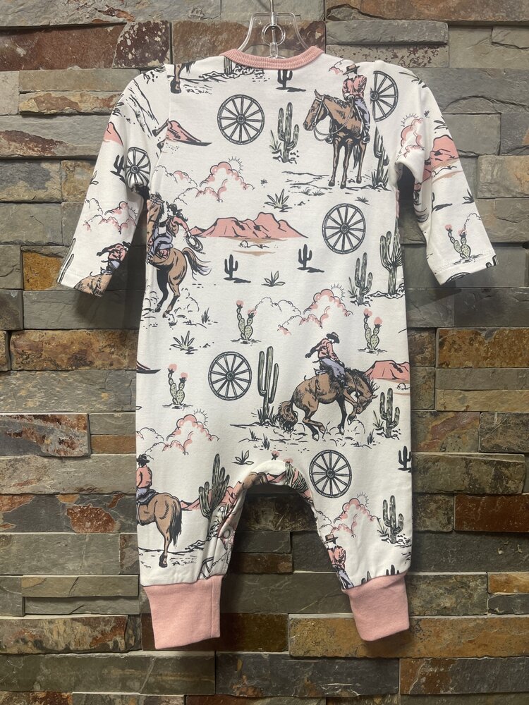 Ivory & Pink Home on the Range Bamboo Romper, Size 0-3M
