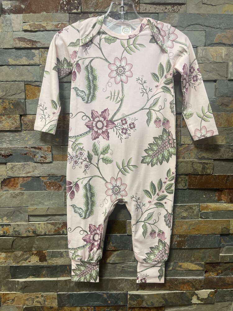 Pink Floral Stitchery Bamboo Romper, Size 9-12M