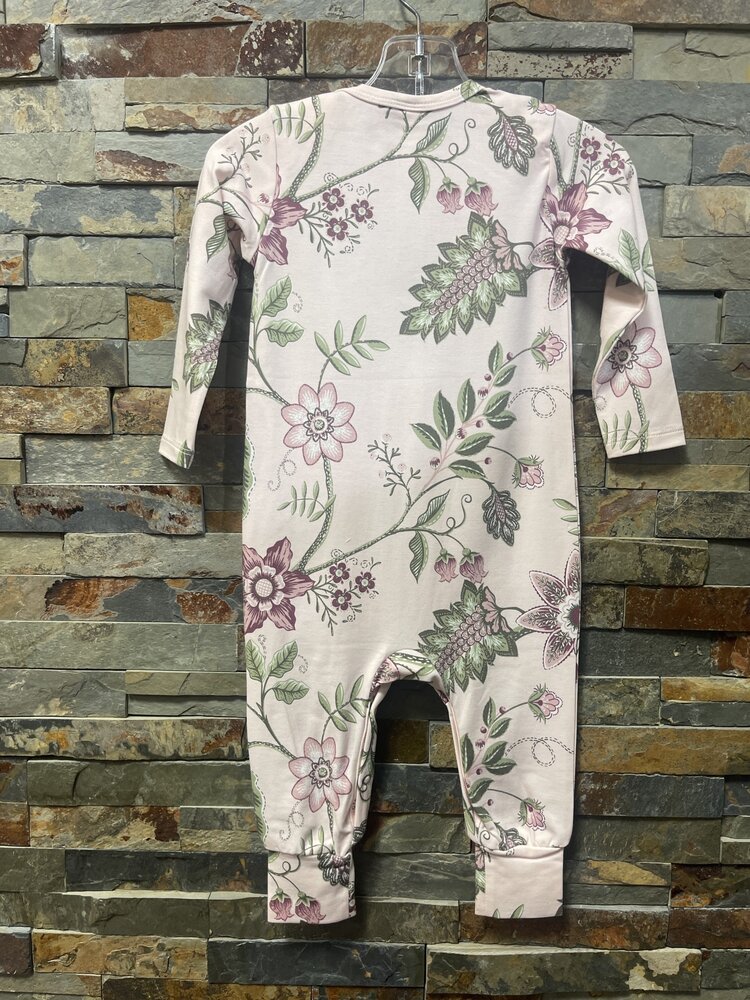 Pink Floral Stitchery Bamboo Romper, Size 9-12M