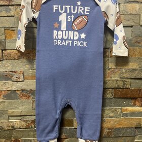 Blue Future 1st Round Draft Pic Cotton Romper, Size 6-9M