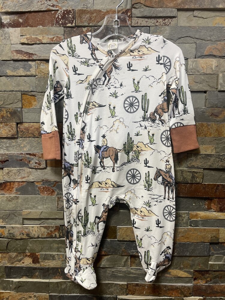 Ivory Home on the Range  Bamboo Zipper Romper, Size 9-12M