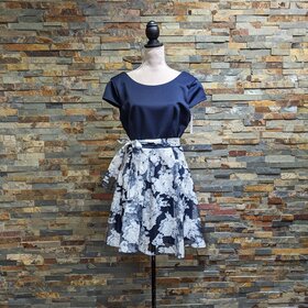 B Darlin Navy Blue With White Floral Skirt Dress, Size 15/16