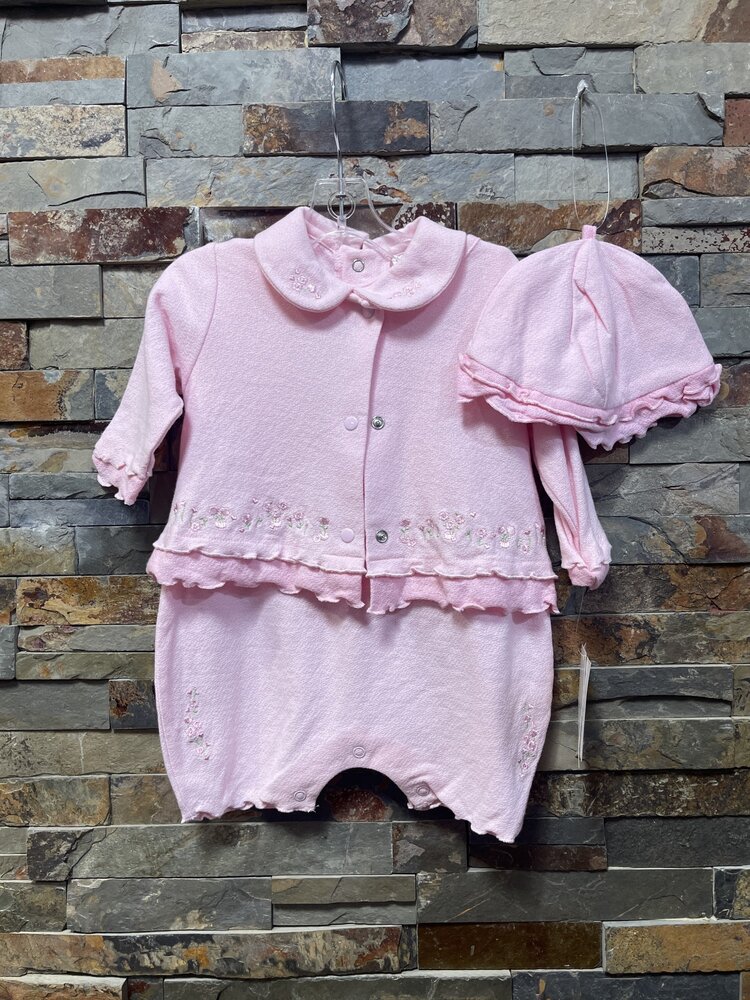 Pink Romper, Jacket and Hat Set , Size 0-3M