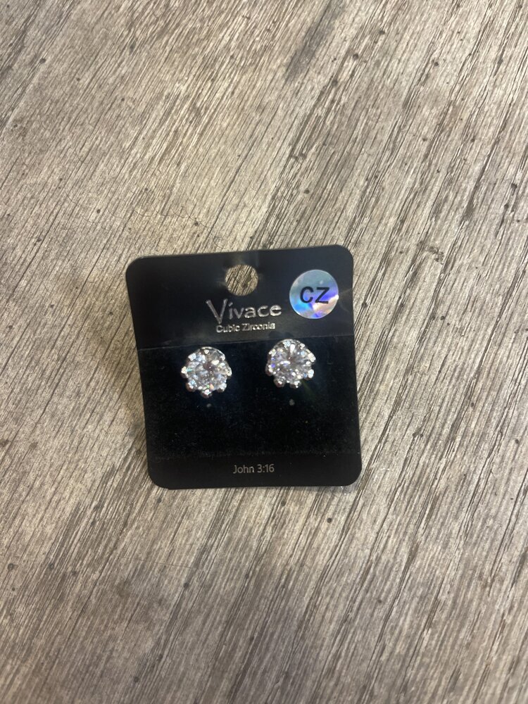 Silver Large CZ Stud Earrings
