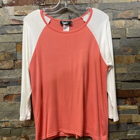 Coral Two Tone Baseball Tee with Long Sleeves