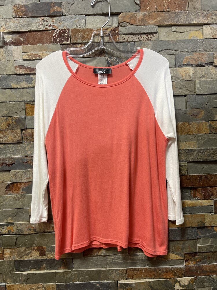 Coral Two Tone Baseball Tee with Long Sleeves