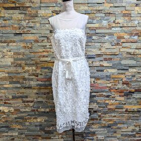 Eliza J White Flower Detailed Empire Waist  Dress, Size 14