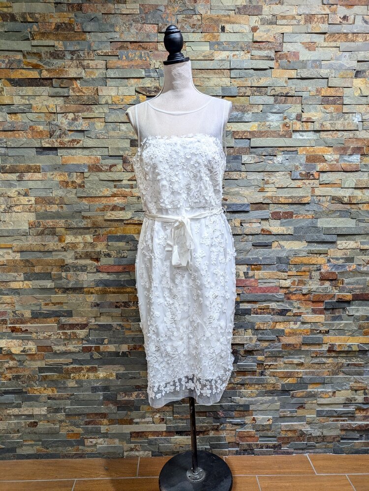 Eliza J White Flower Detailed Empire Waist  Dress, Size 14