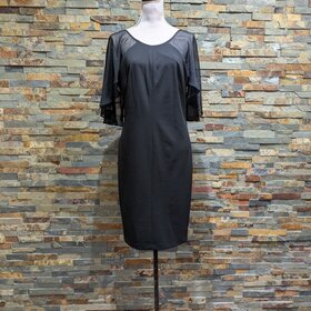 Calvin Klein Black Sheer Sleeved Shift Style Dress, Size 12