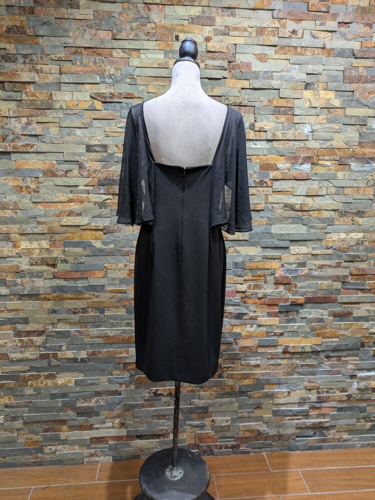 Calvin Klein Black Sheer Sleeved Shift Style Dress, Size 12
