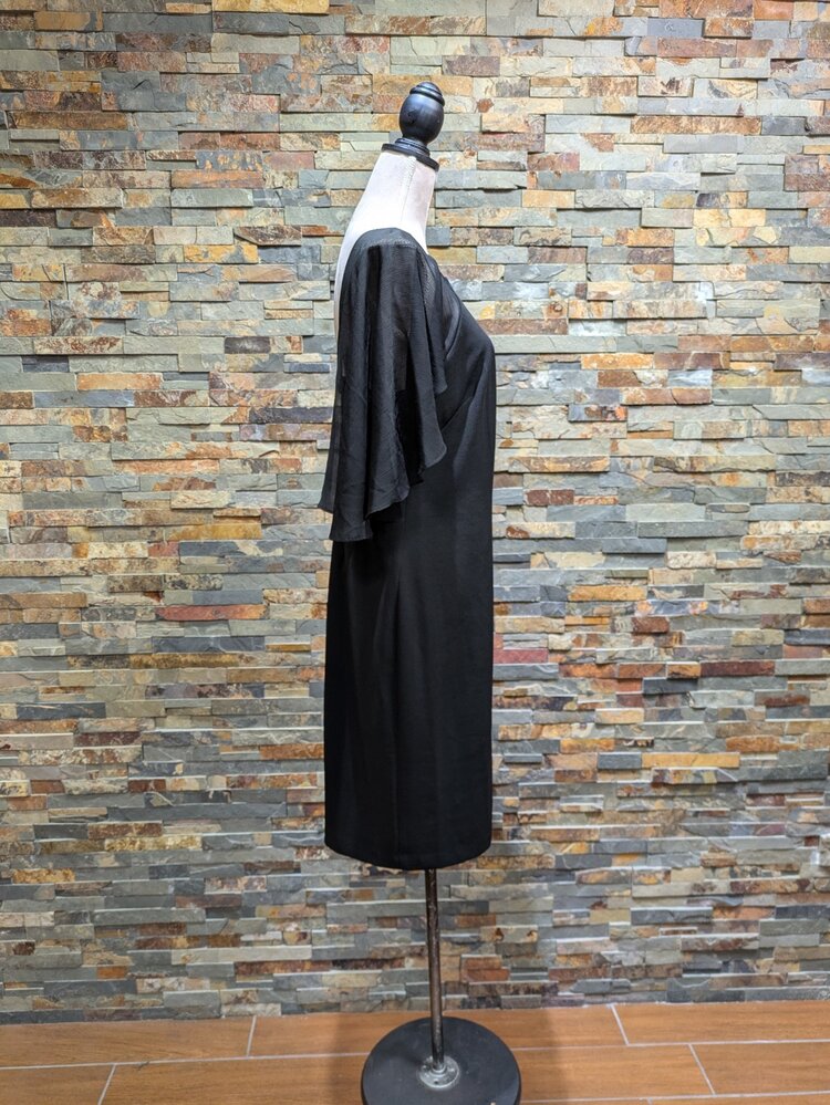 Calvin Klein Black Sheer Sleeved Shift Style Dress, Size 12