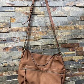 Chestnut Brown Faux Leather Crossbody Saddle Bag Purse