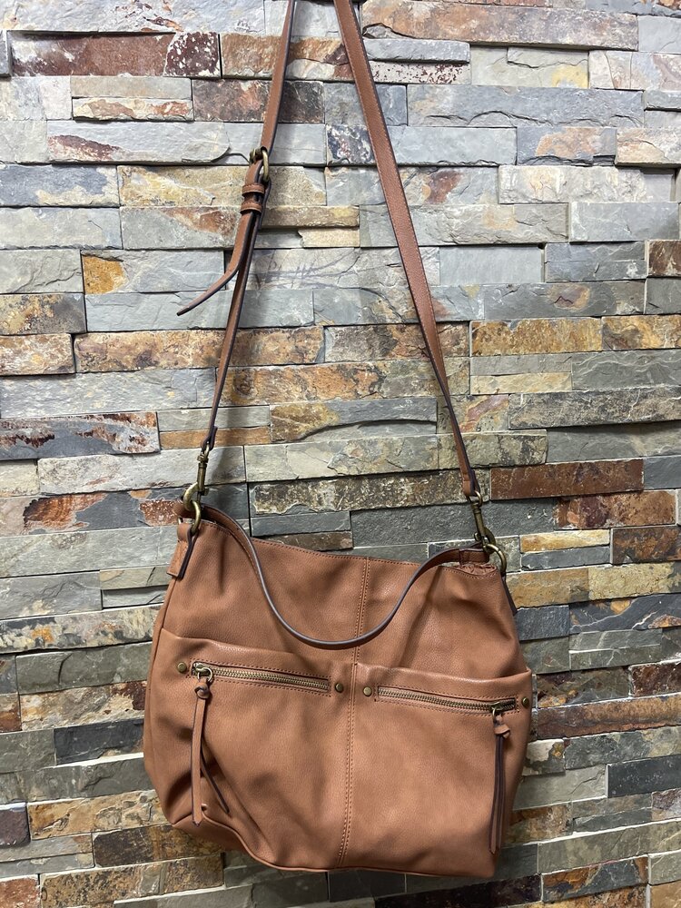 Chestnut Brown Faux Leather Crossbody Saddle Bag Purse