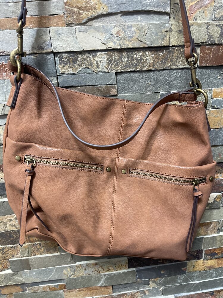 Chestnut Brown Faux Leather Crossbody Saddle Bag Purse