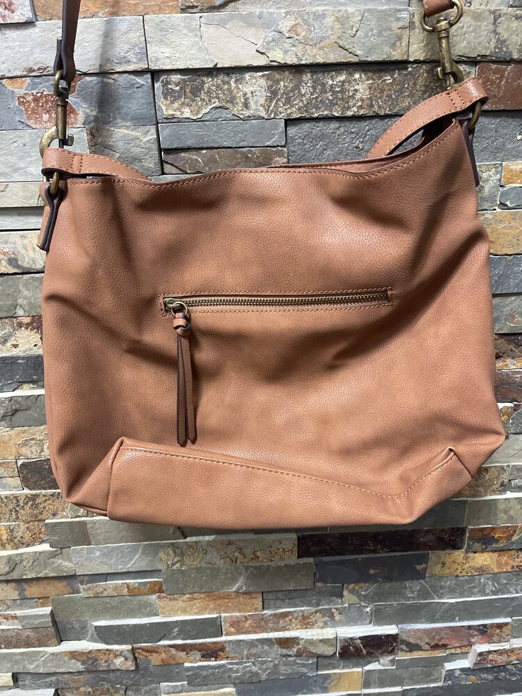 Chestnut Brown Faux Leather Crossbody Saddle Bag Purse