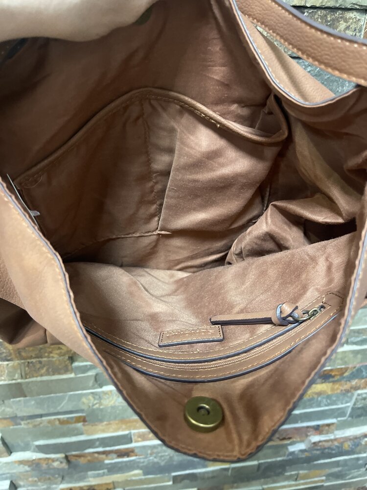 Chestnut Brown Faux Leather Crossbody Saddle Bag Purse