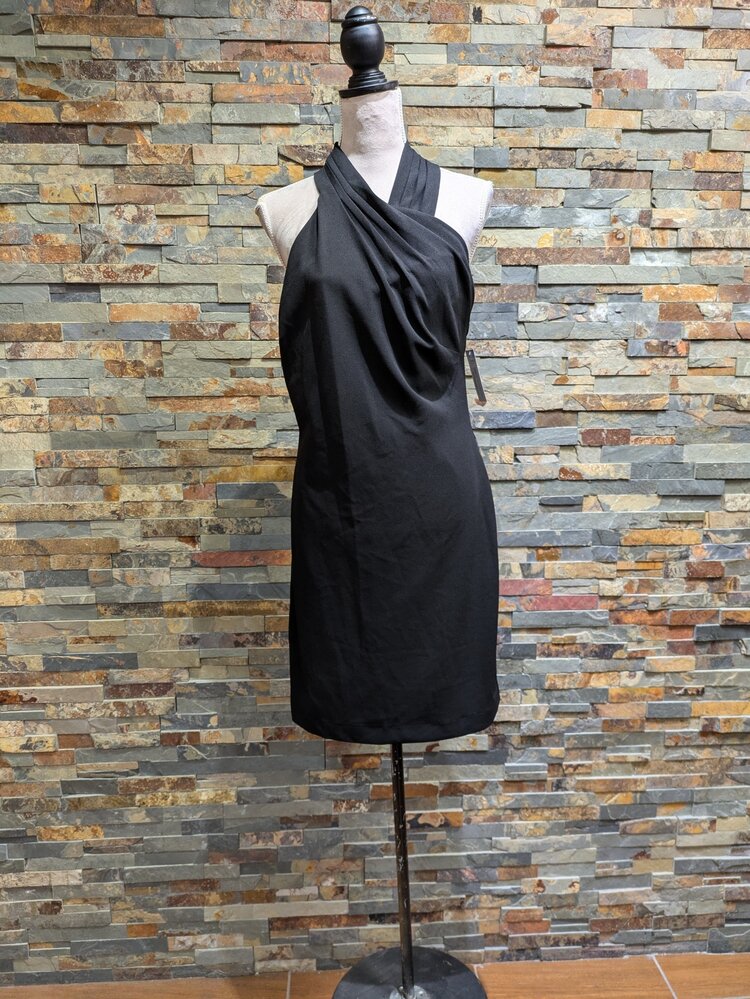 Rachel Roy Black Cross Ruched Pattern Dress, Size XL