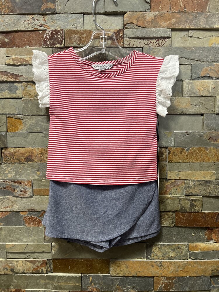 Red & White Striped Top with Denim Skort Set, Size 12M