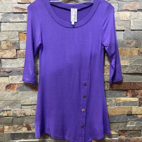 Purple Top with Round Neck, 3/4 Sleeves and Button Trim