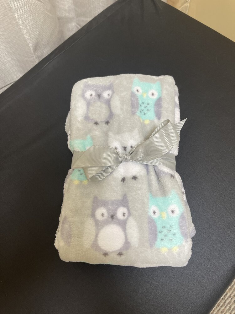 Gray Fleece Baby Blanket with Owl Print
