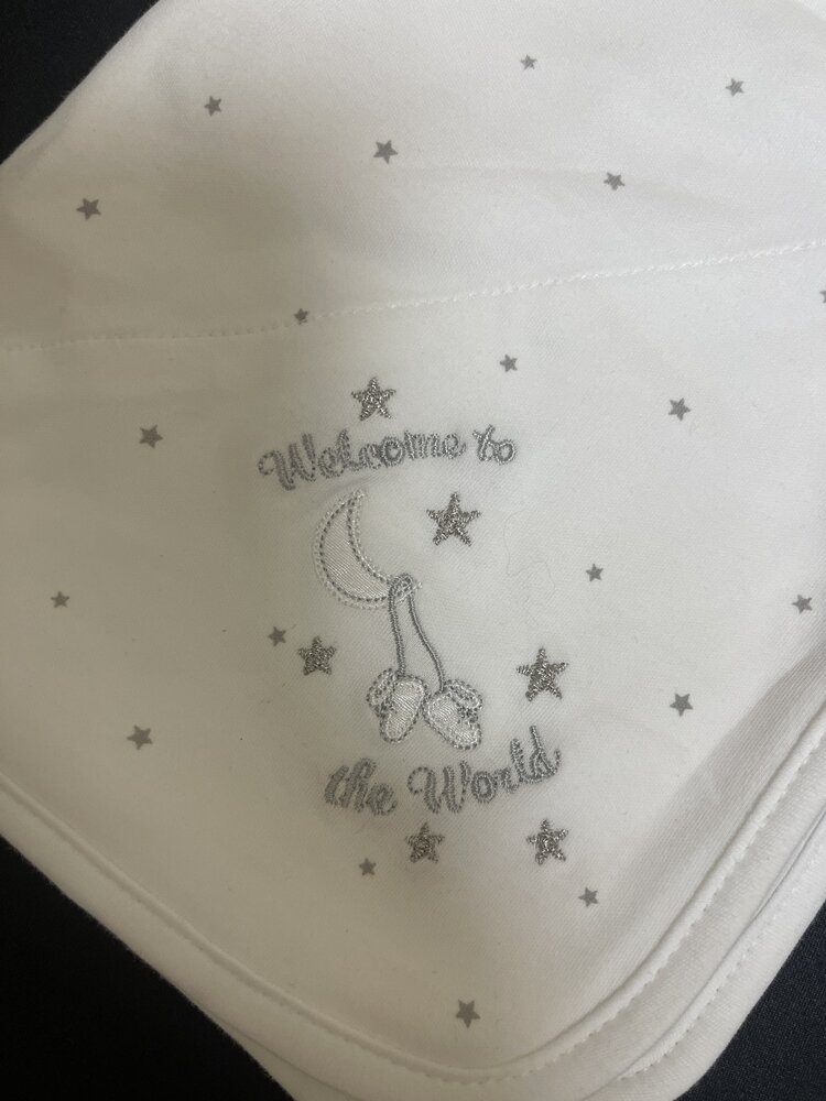 White Cotton Welcome to the World Blanket