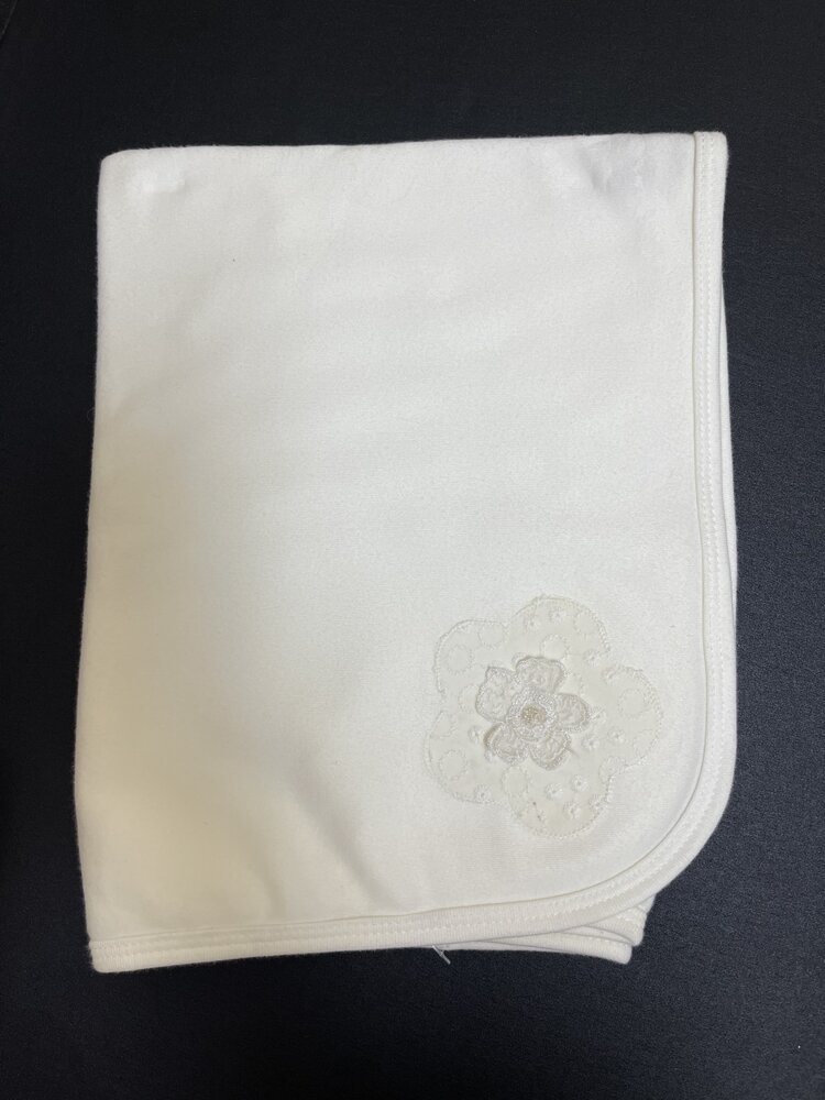 White Cotton with Soft Floral Applique Baby Blanket