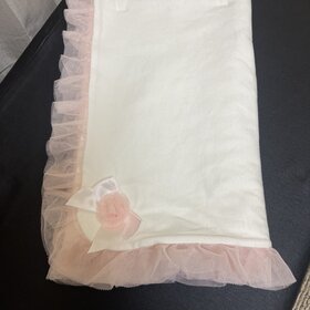 White Baby Girl Blanket w/Pink Tulle 29"
