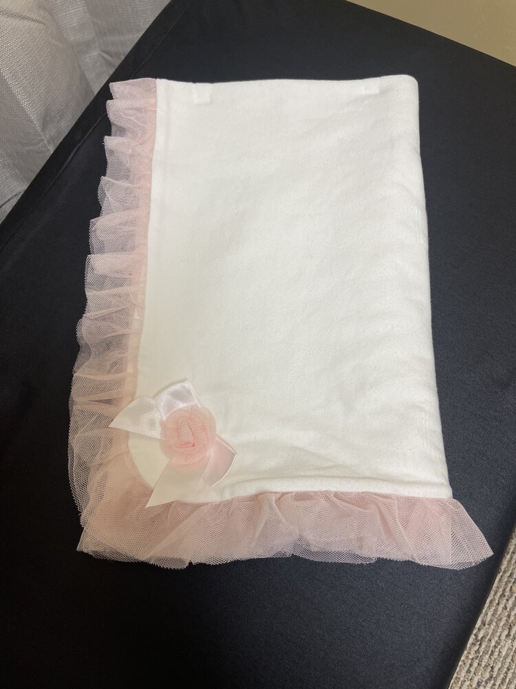 White Baby Girl Blanket w/Pink Tulle 29"