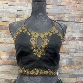Black and Gold Beaded Halter Crop Top