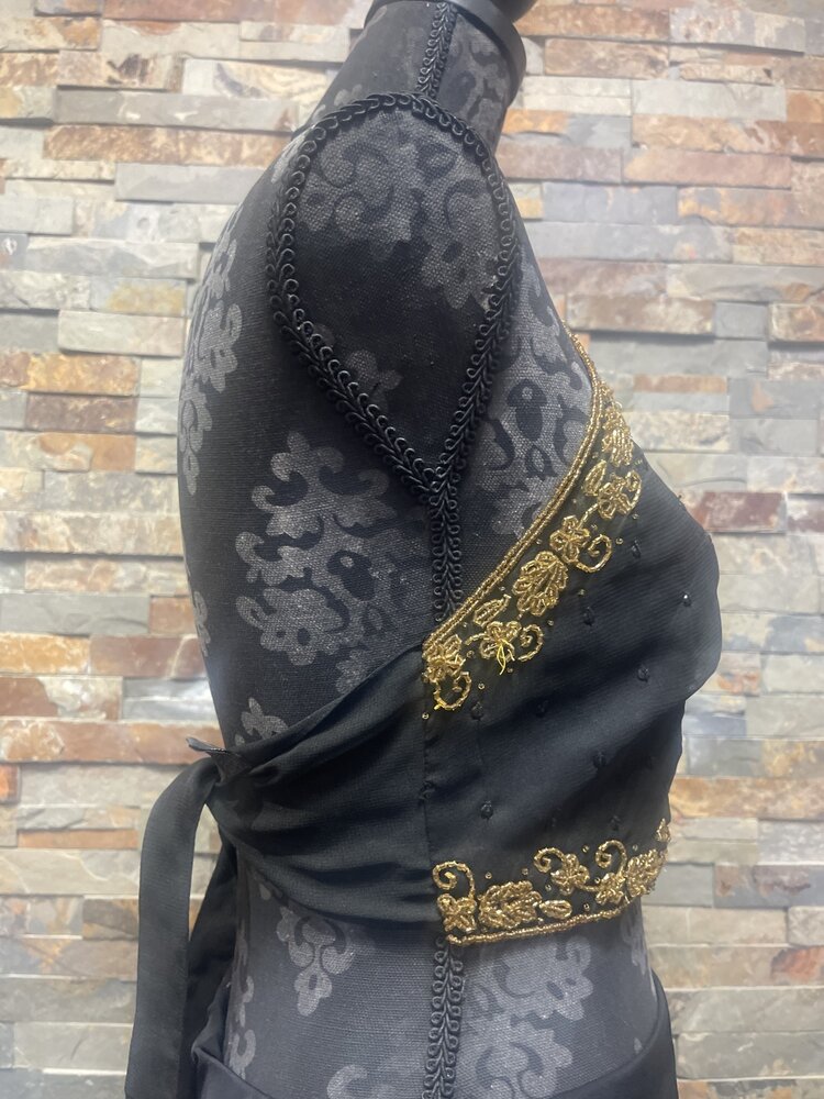 Black and Gold Beaded Halter Crop Top