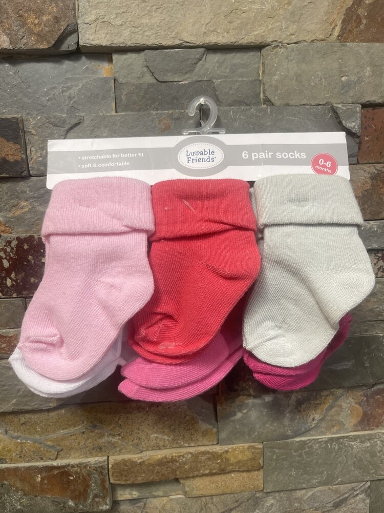 Pink , White and Gray 6 Pack of Socks, Size 0-6M