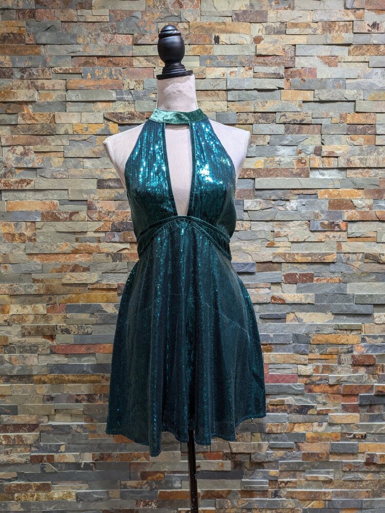 Free People Emerald Sleeveless Sequin Fit and Flare, Size S