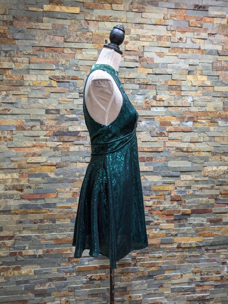 Free People Emerald Sleeveless Sequin Fit and Flare, Size S